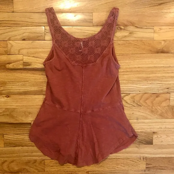 Free People Dusty Rose Crocheted Flowy Tank Top, Small Petite - Picture 2 of 5